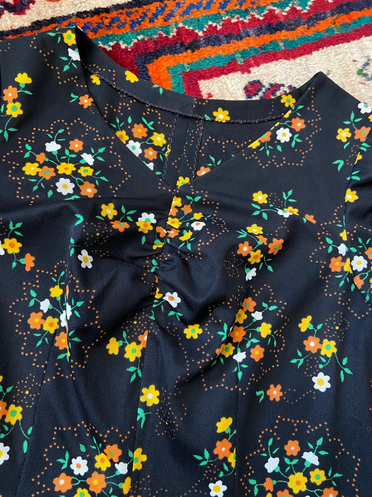 Vintage 1970s Black Floral Maxi Dress