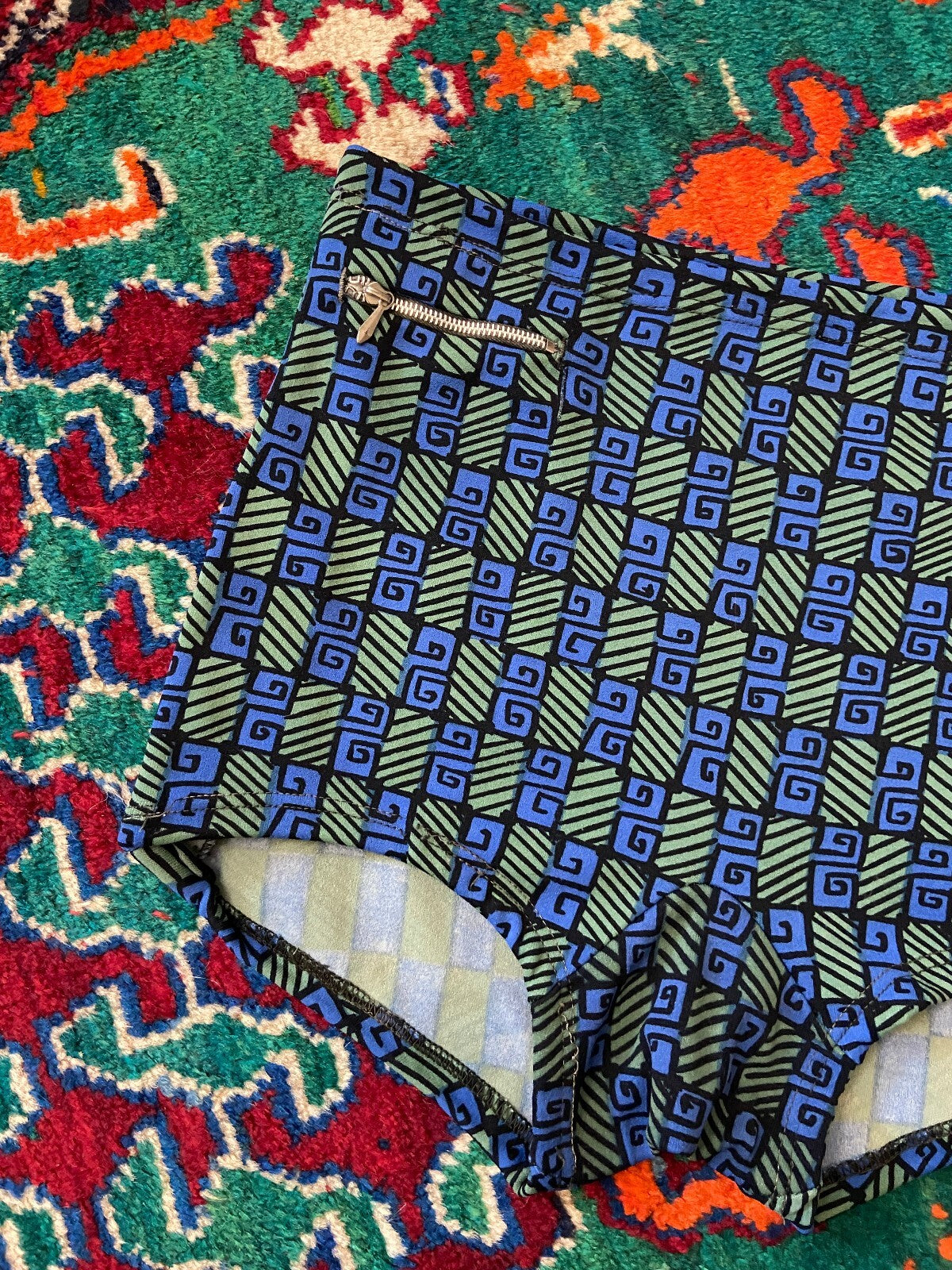 Vintage 1970s Blue & Green Pattern Swim Shorts