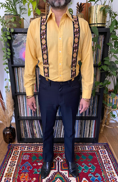 Vintage 1970s Embroidered Floral Pattern Braces