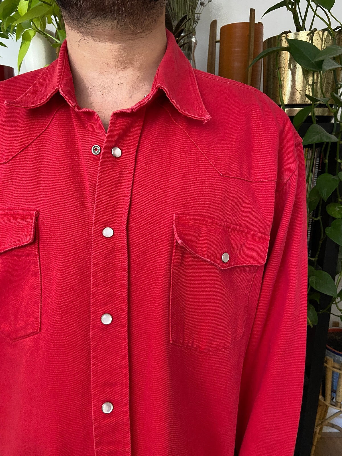 Vintage 90s Red Twill Western Shirt