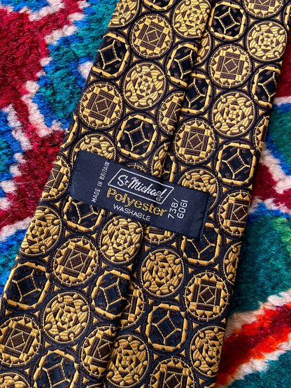 Vintage 1970s Gold & Black Woven St Michael Kipper Tie