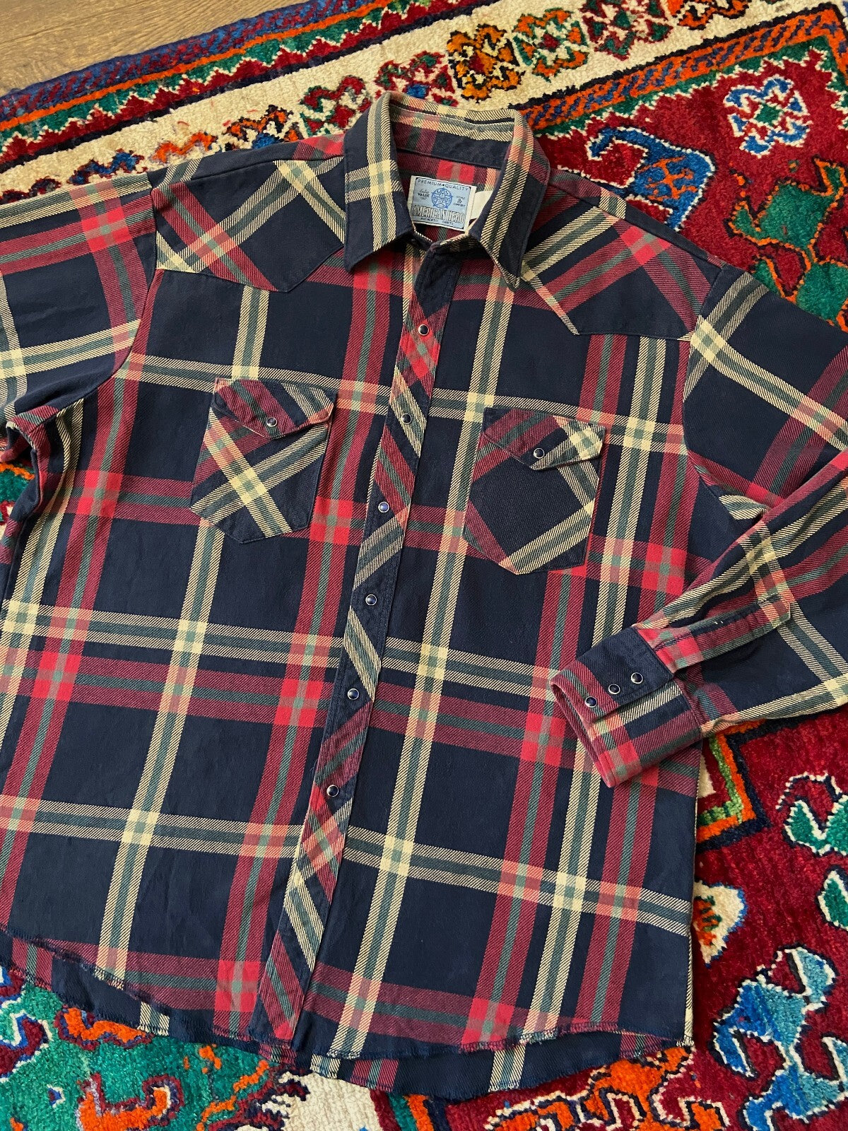 Vintage 90s Red & Navy Plaid Western Shirt