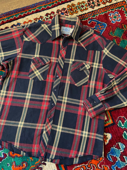 Vintage 90s Red & Navy Plaid Western Shirt