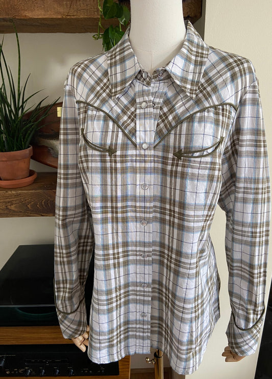 Vintage Y2K White & Khaki Western Shirt