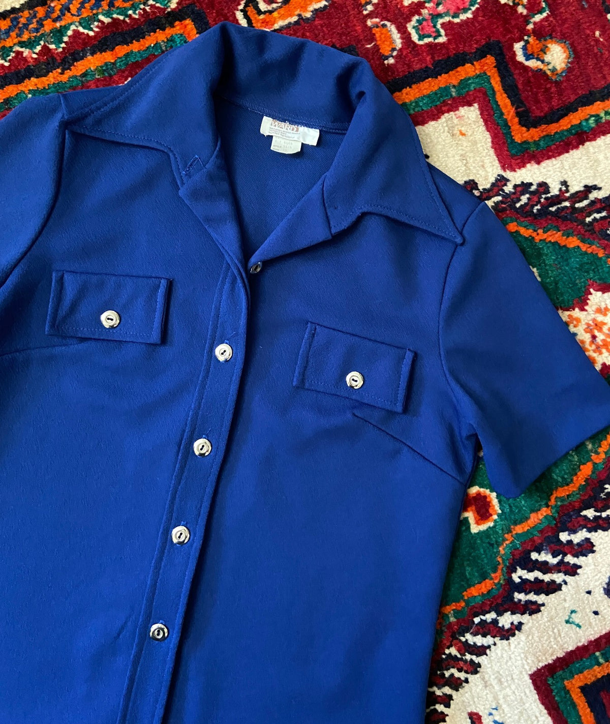 Vintage 1970s Navy Dagger Collar Shirt