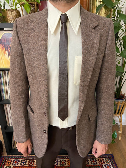 Vintage 1970s Brown Leather Skinny Tie