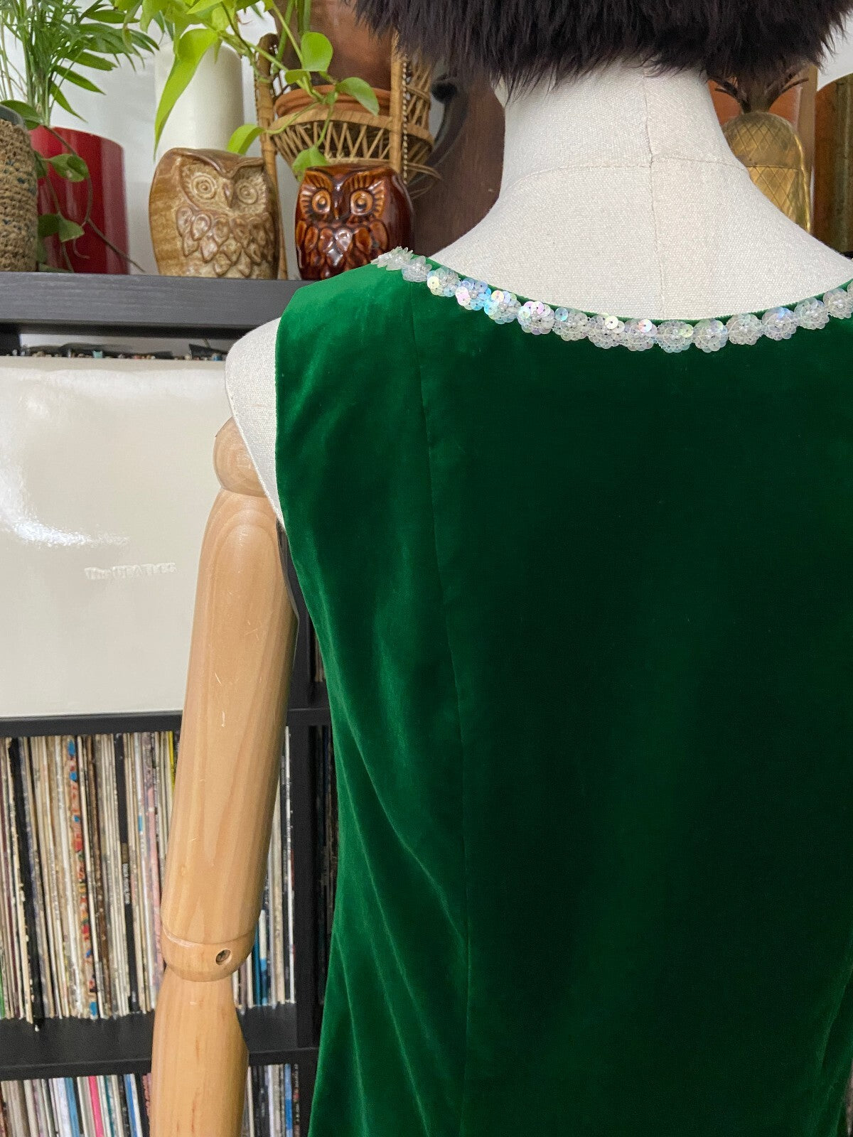 Vintage 1960s Green Velvet Shift Dress