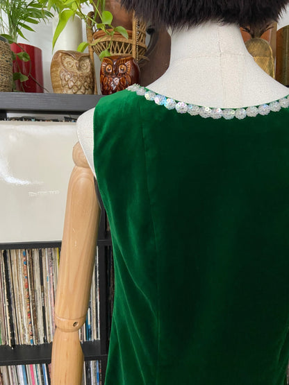 Vintage 1960s Green Velvet Shift Dress
