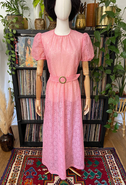 Vintage 1970s Pink Lace Maxi Dress