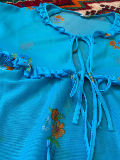 Vintage 1960s Blue Tie Up Night Dress