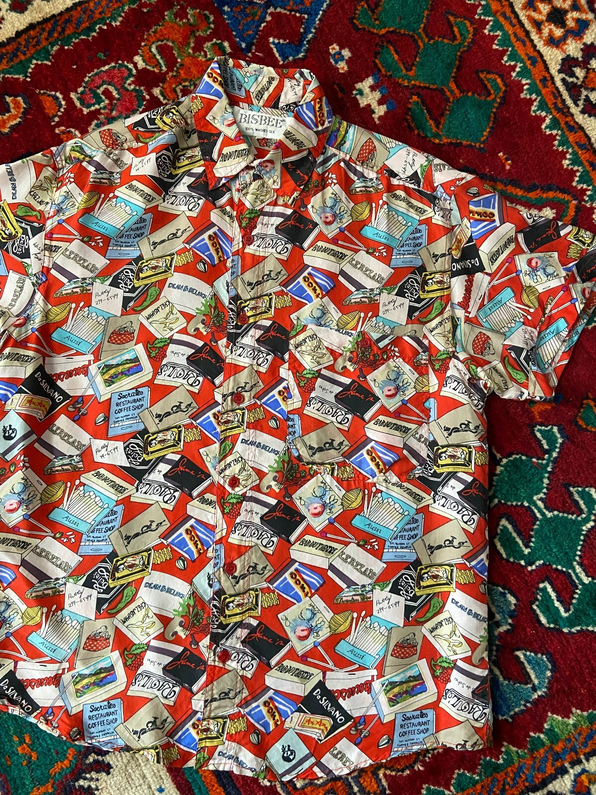 Vintage 1980s Matchbox Print Silk Shirt