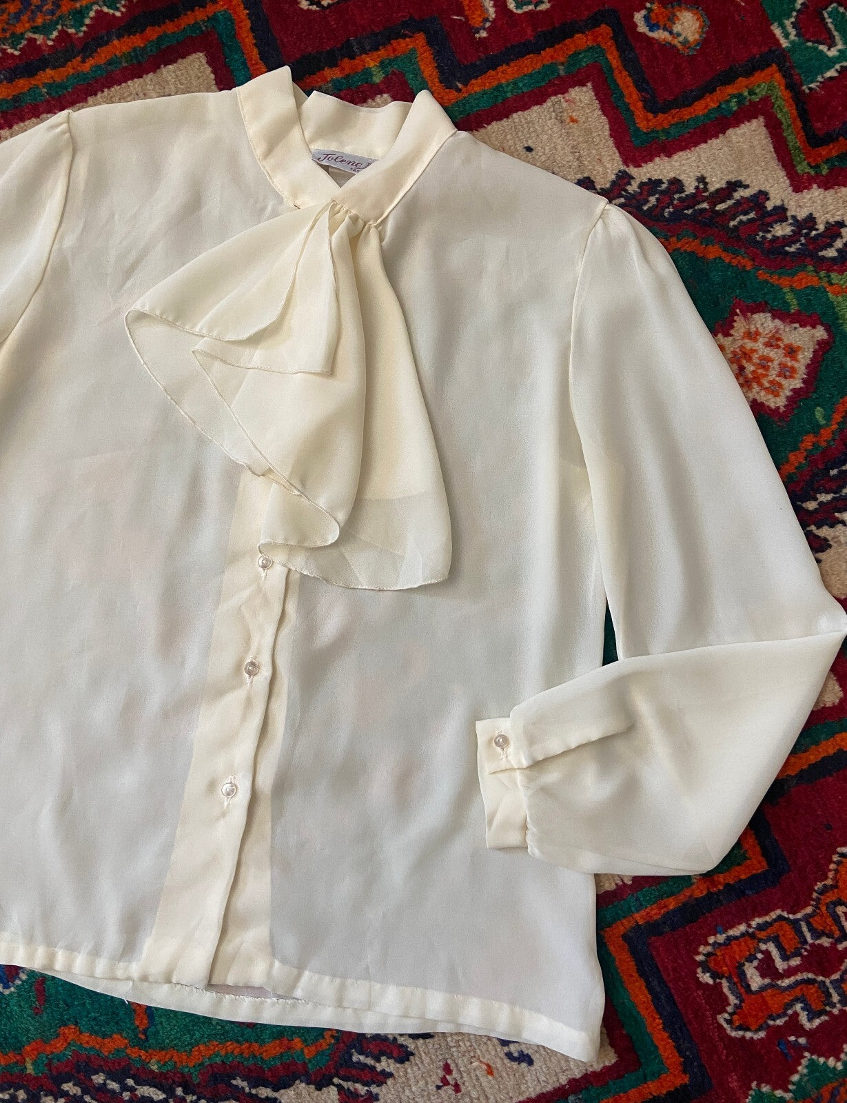 Vintage 1970s Cream Ruffle Tie Blouse
