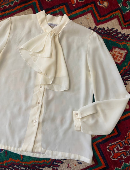 Vintage 1970s Cream Ruffle Tie Blouse