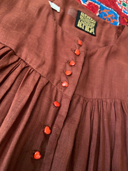 Vintage 1970s Rust Biba Cotton Gauze Smock Dress