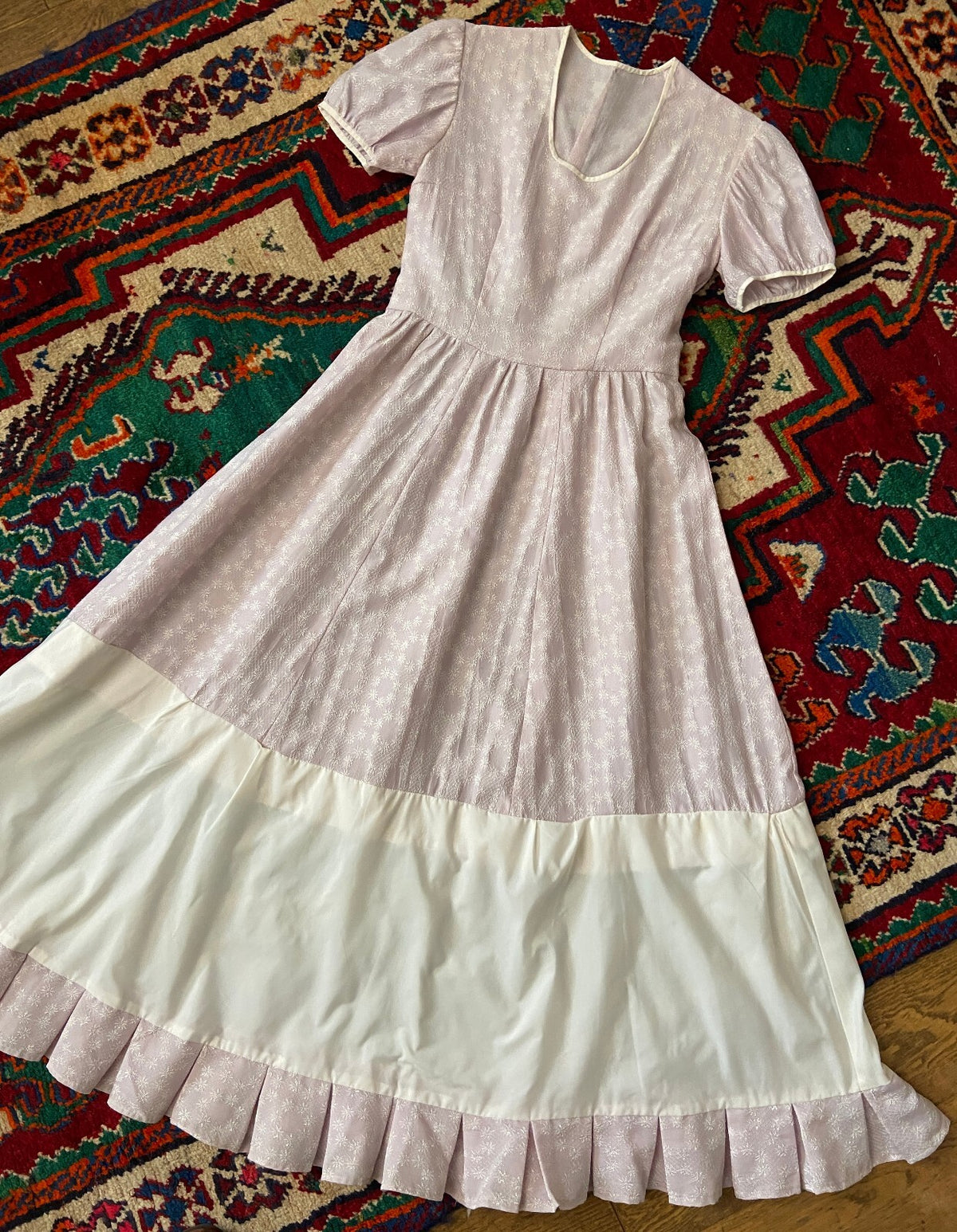 Vintage 1970s Lilac Textured Prairie Dress