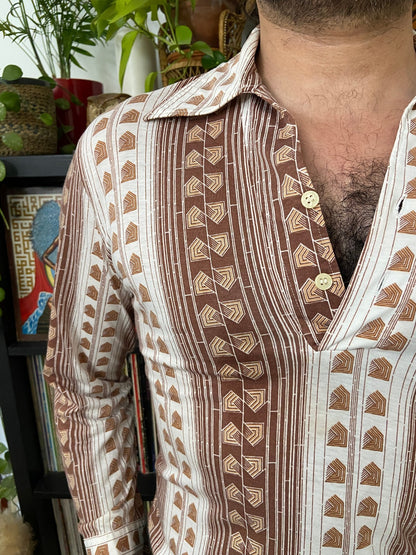 Vintage 1970s Japanese Geometric Print Jersey Top