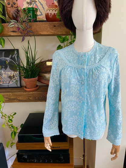 Vintage 1970s Pale Blue Lace Cardigan