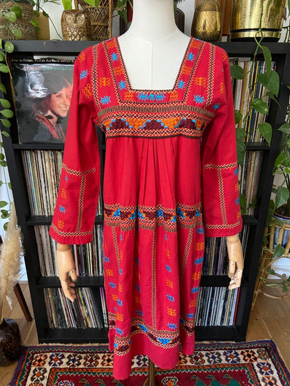 Vintage Red Embroidered Afghan Dress