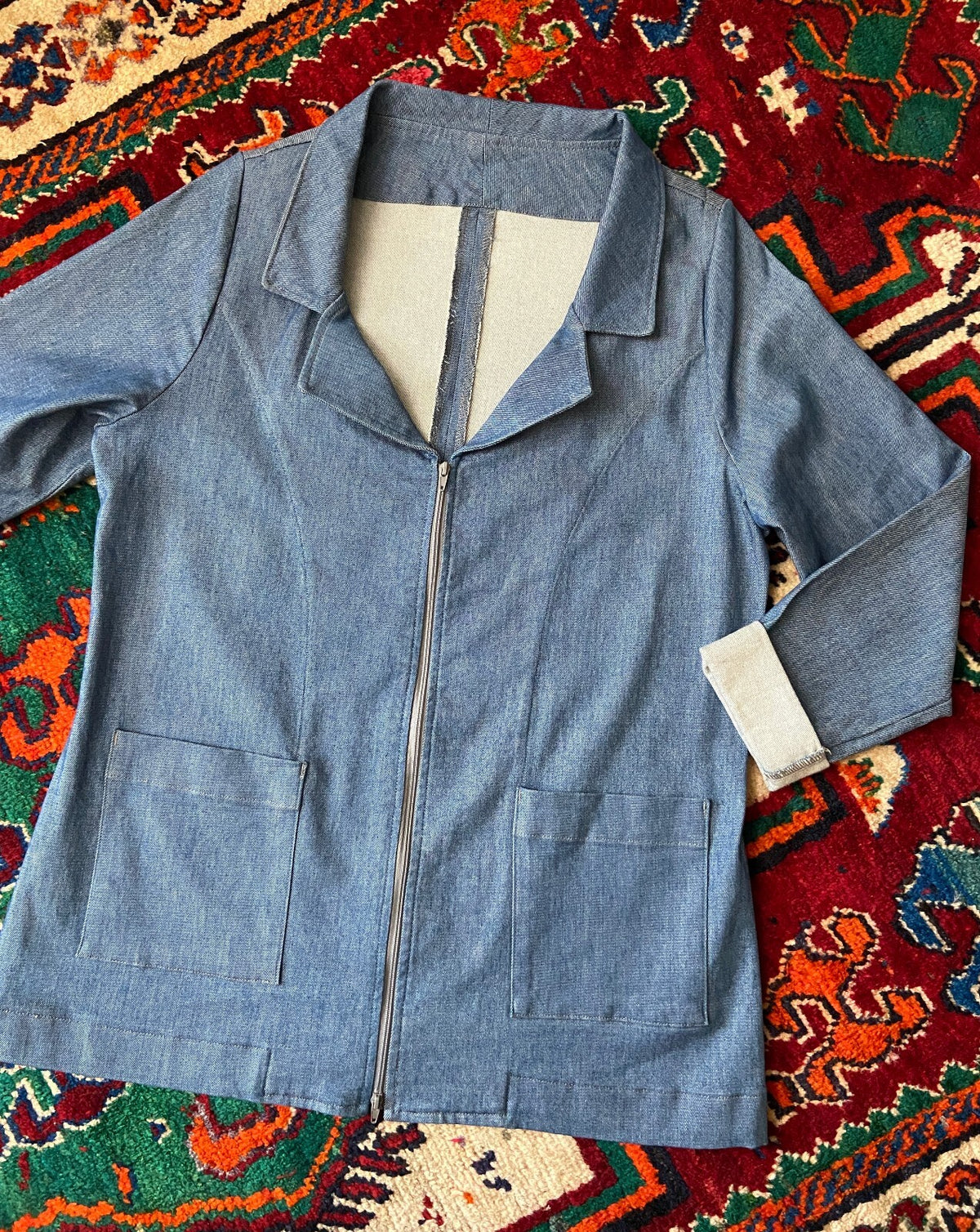 Vintage Blue Denim Zip Up Utility Jacket
