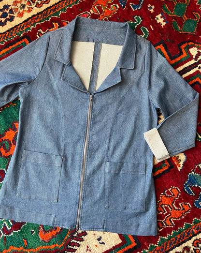 Vintage Blue Denim Zip Up Utility Jacket