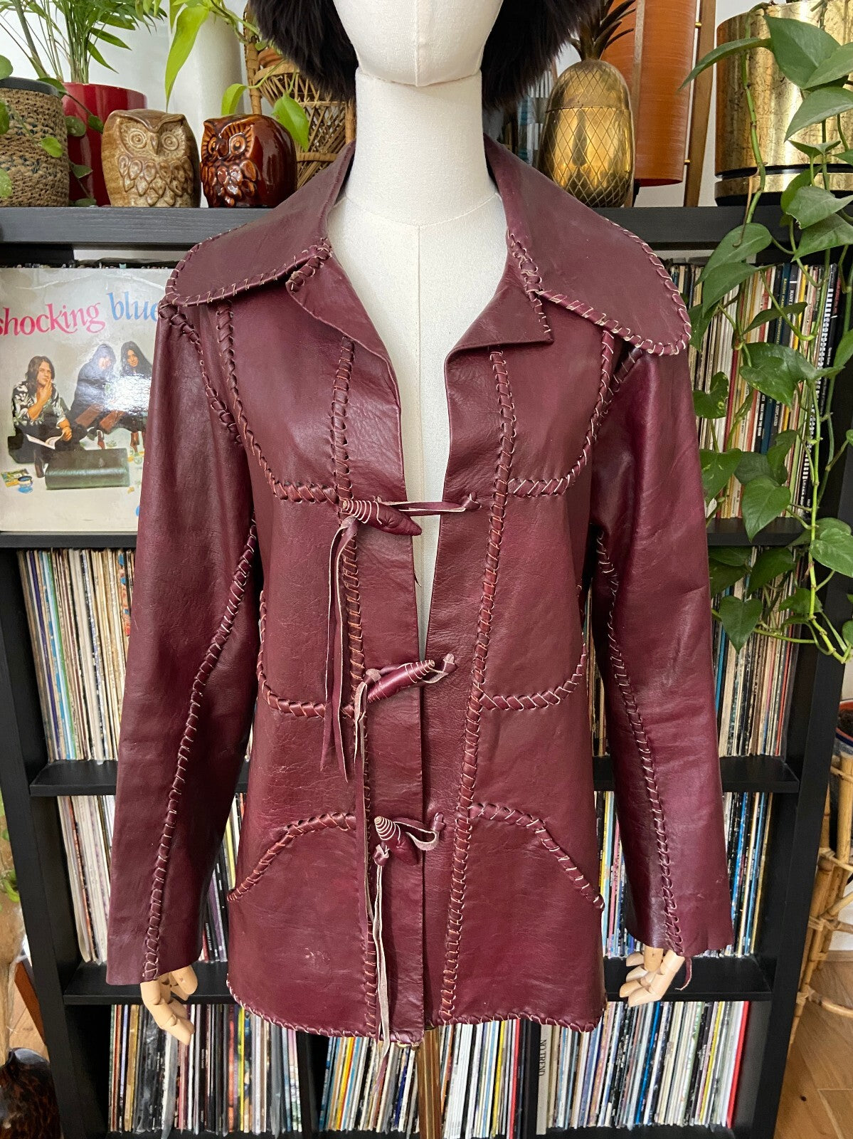 Vintage 1970s Burgundy Whipstitch Leather Jacket