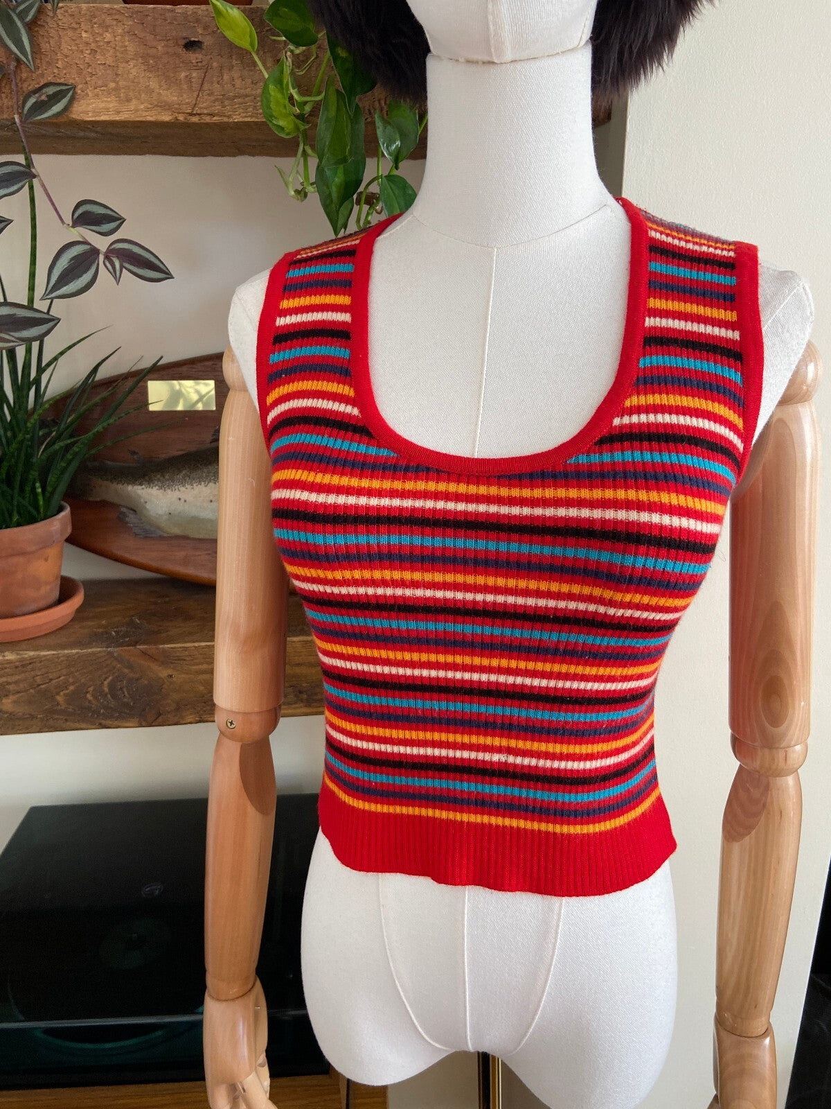 Vintage 1970s Red Striped Vest