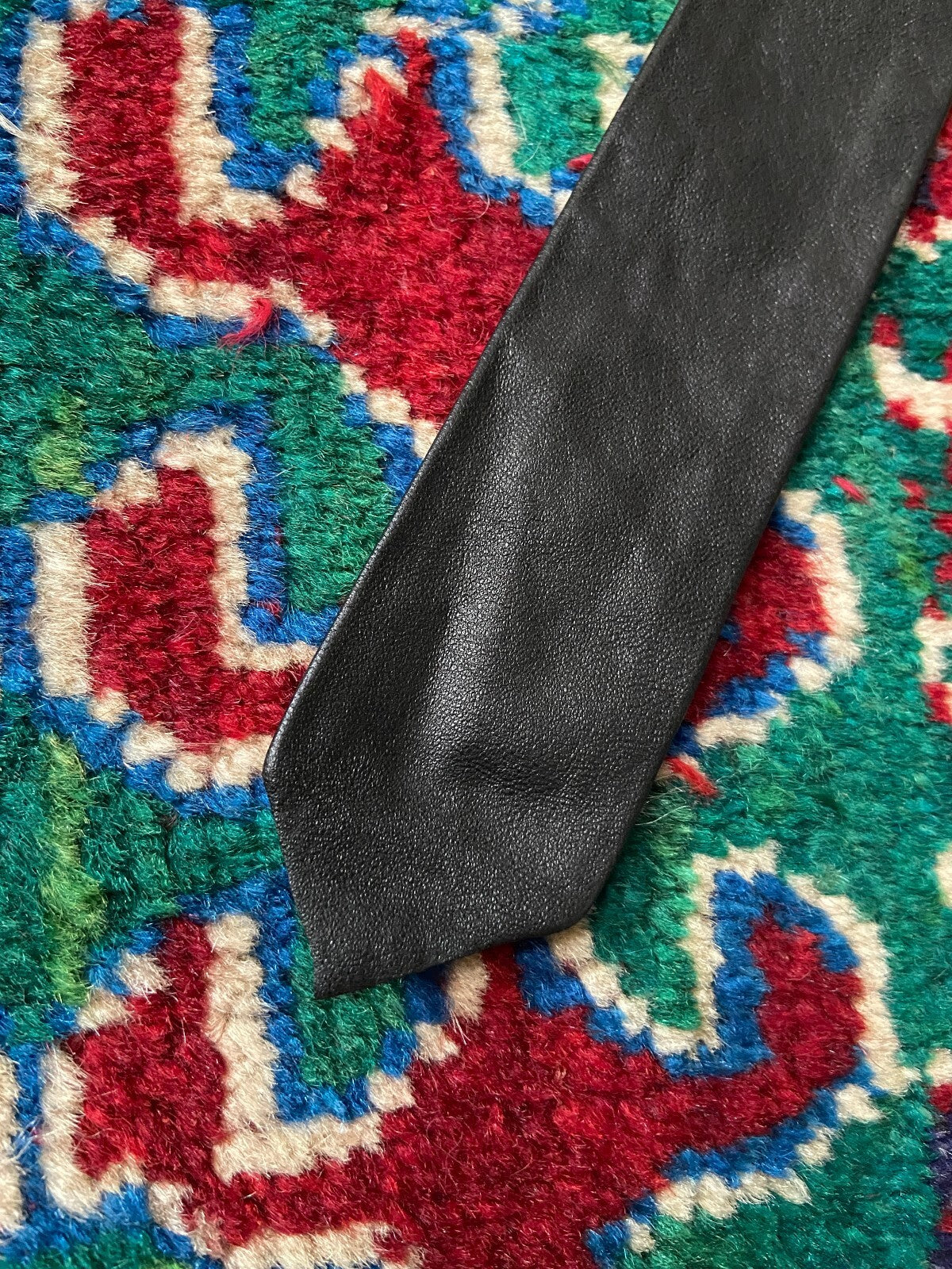 Vintage 1970s Black Leather Skinny Tie