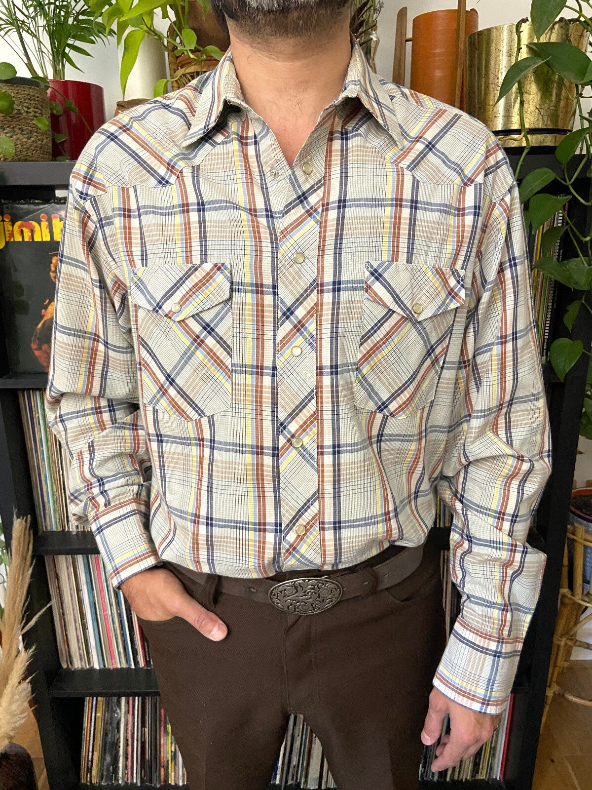 Vintage 90s Beige Wrangler Western Shirt