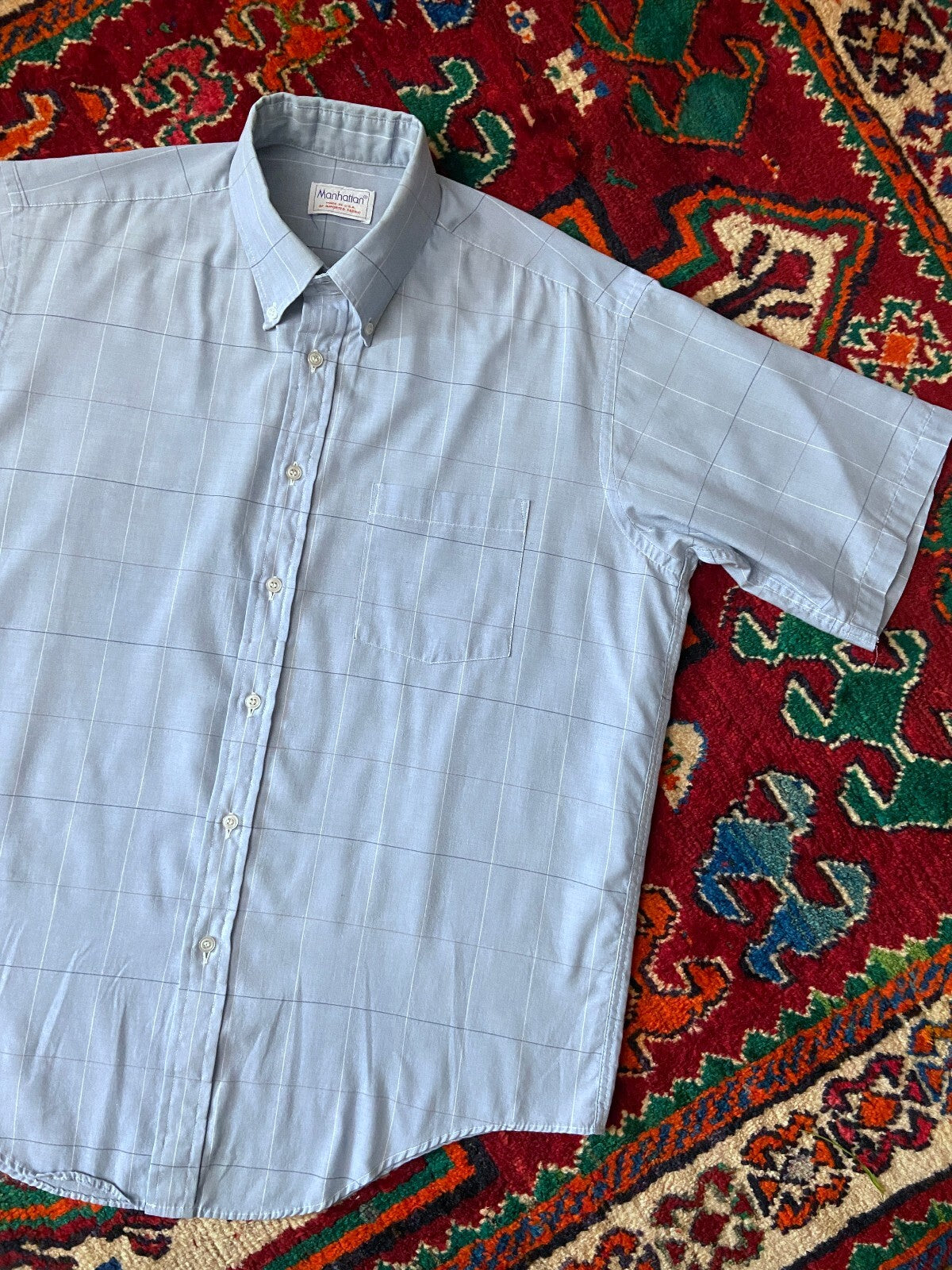 Vintage 1970s Blue Button Collar Shirt