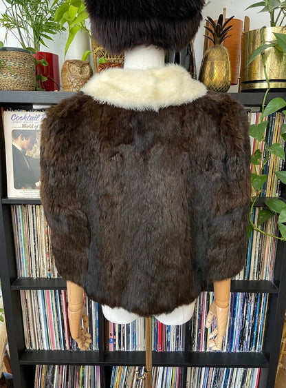Vintage 1950s Brown & Cream Fur Cape