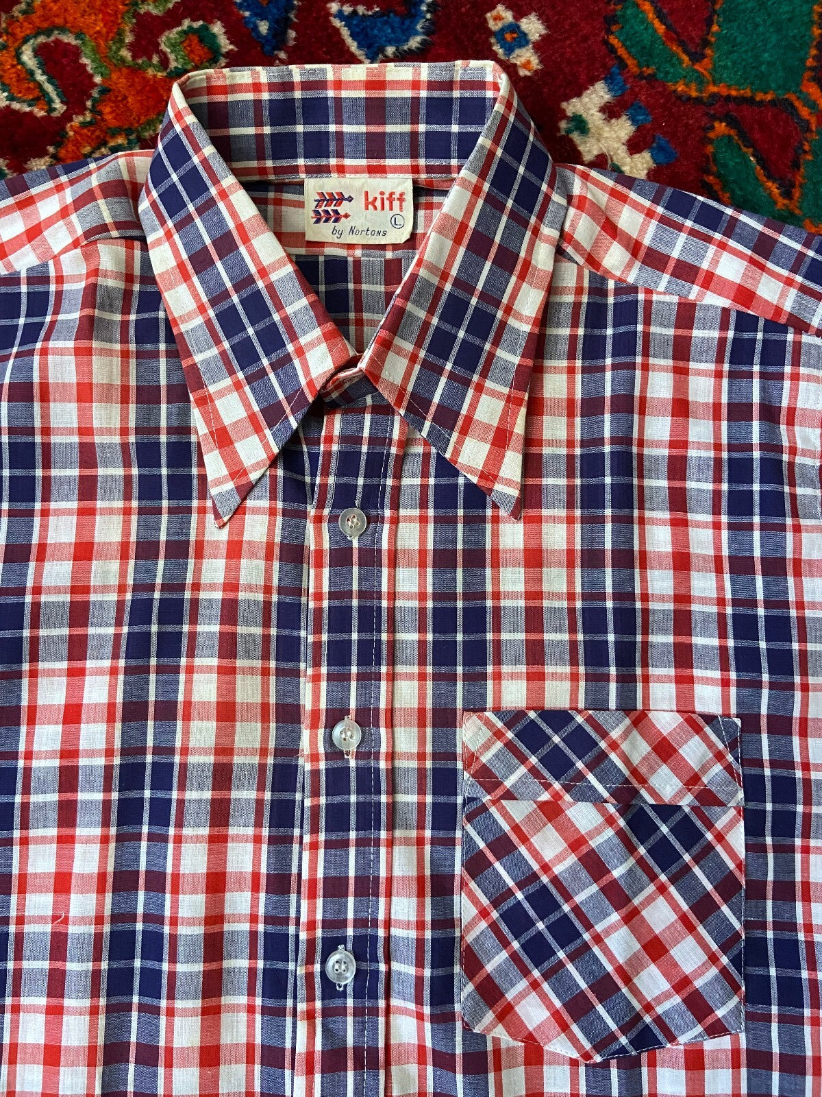 Vintage 1970s Deadstock Checked Dagger Collar Shirt