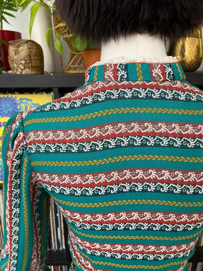 Vintage 1970s Green Folk Dress
