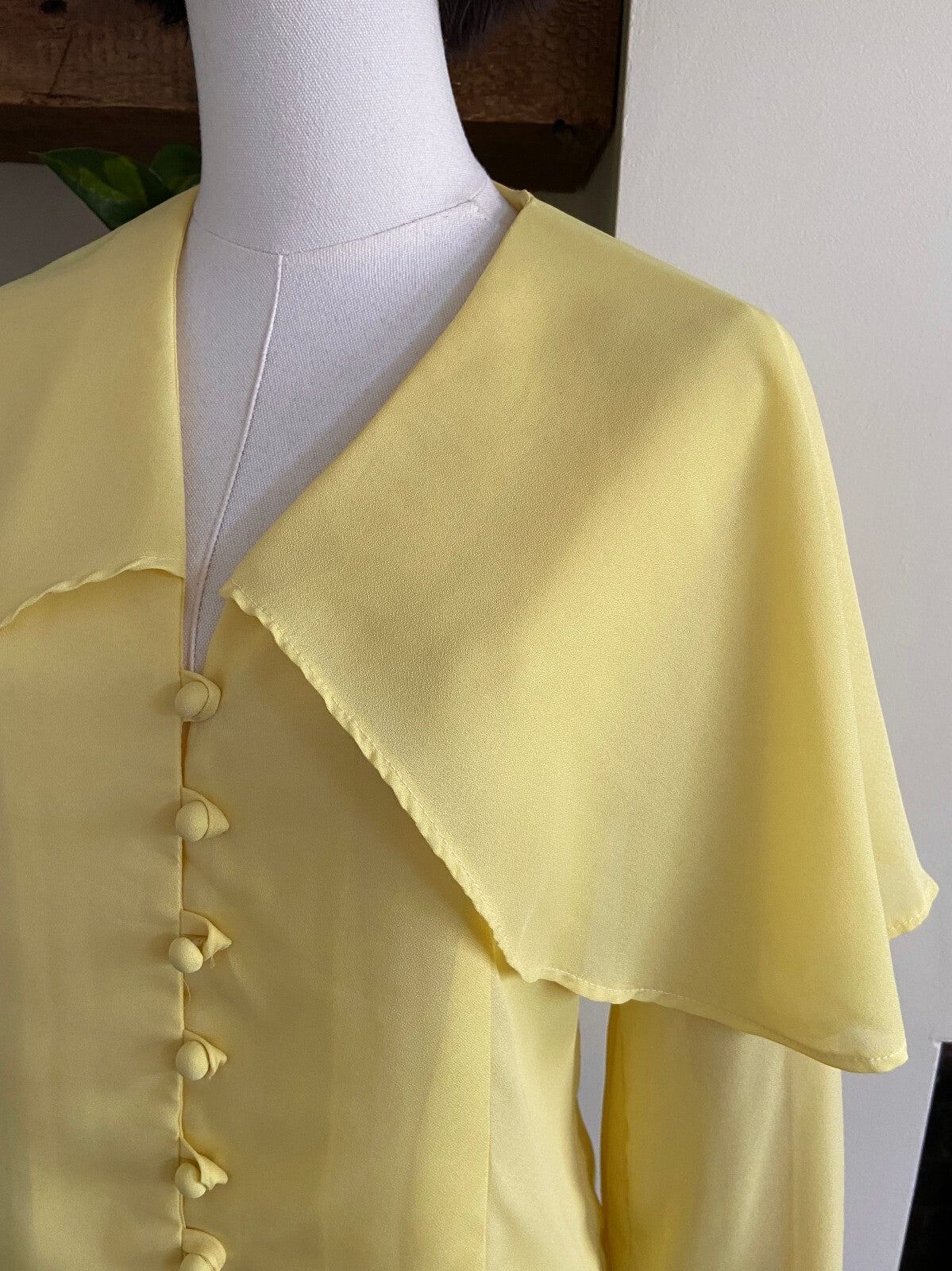Vintage 1960s Yellow Button Up Cape Blouse