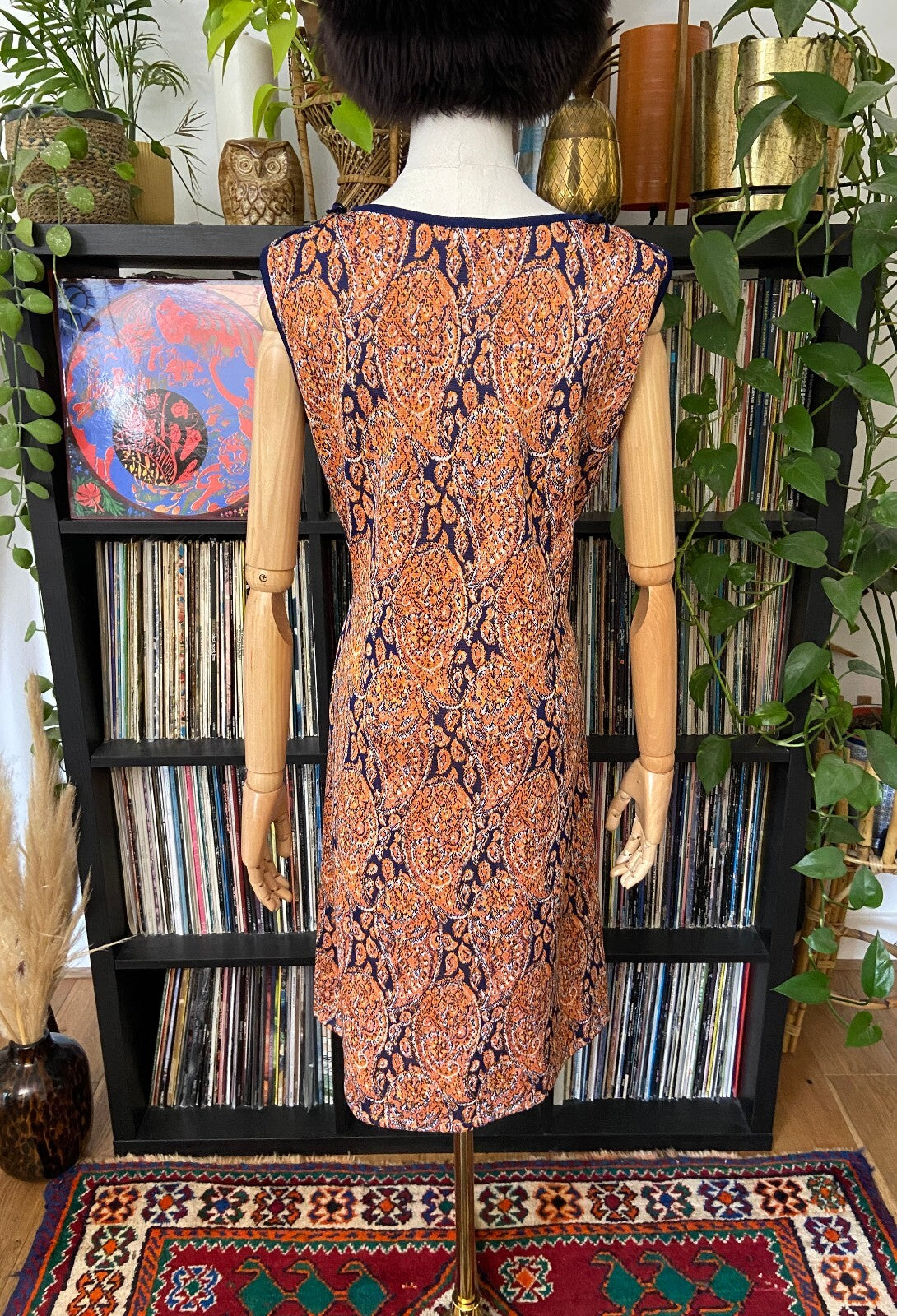 Vintage 1960s Orange & Navy Shift Dress