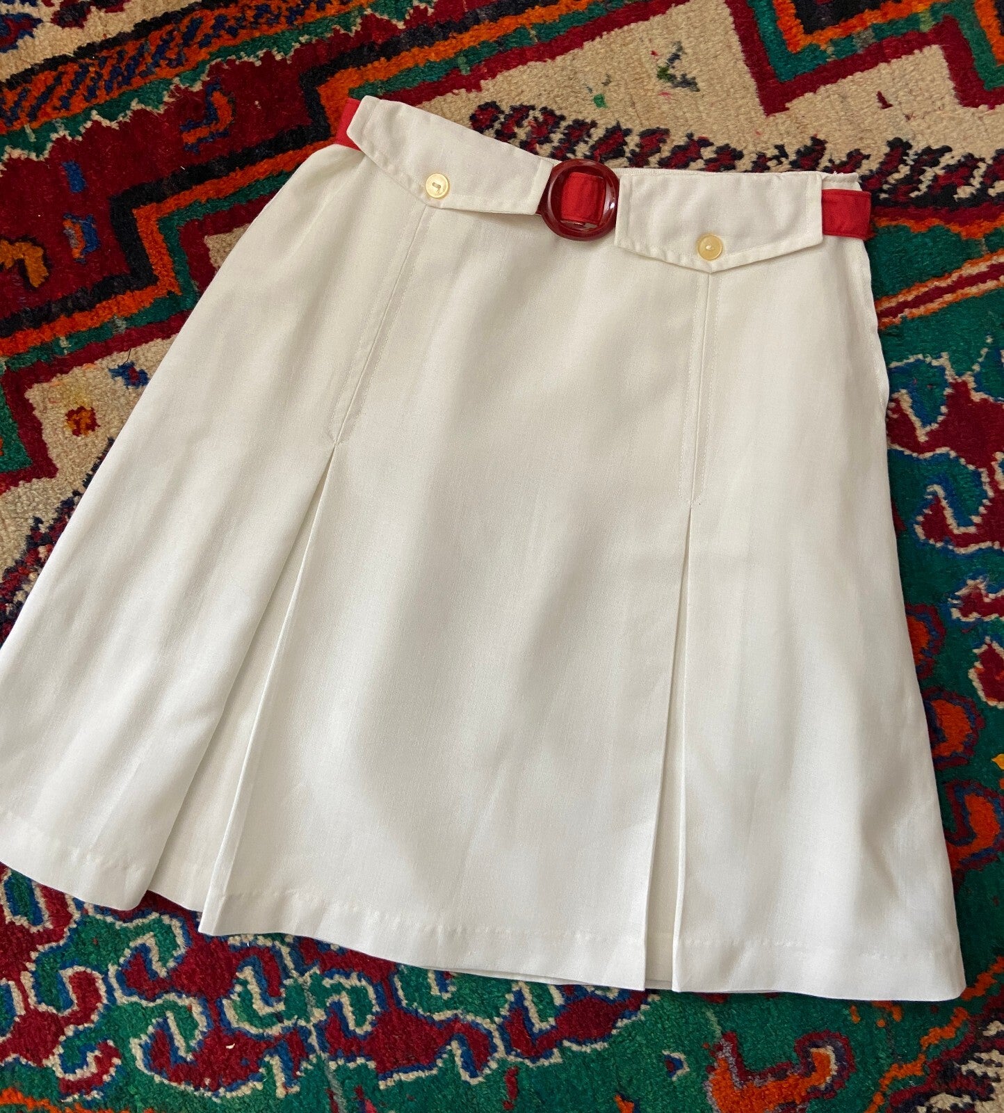 Vintage 1960s Preppy White Pleated Mini Skirt