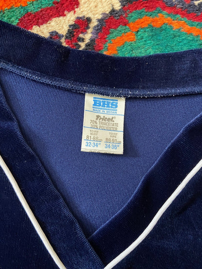 Vintage 1970s Navy Velour Two-Piece Tracksuit