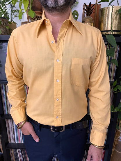 Vintage 1970s Amber Yellow Dagger Collar Shirt
