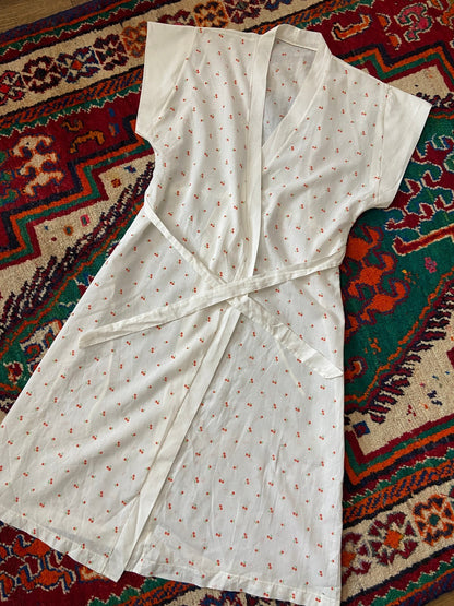 Vintage 1970s White Cherry Print Wrap Dress
