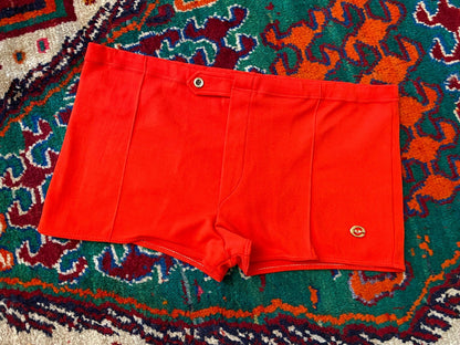 Vintage 1970s Red Seamed Swim Shorts