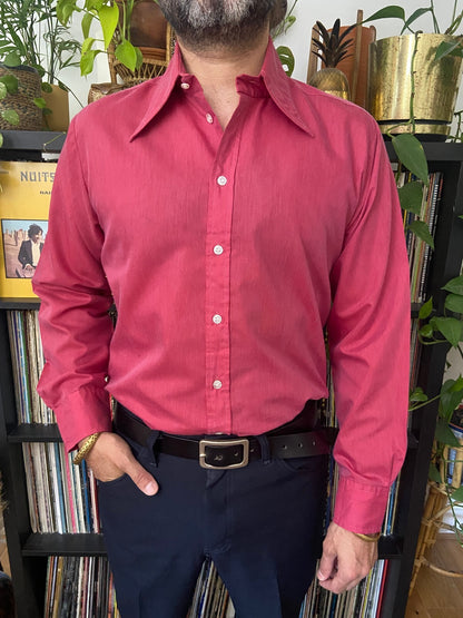Vintage 1970s Cerise Pink Dagger Collar Shirt