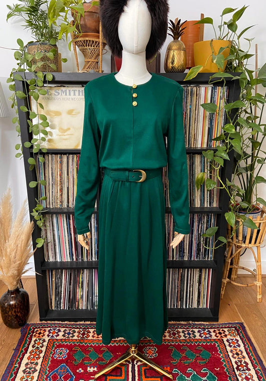 Vintage 1980s Green Belted Dress