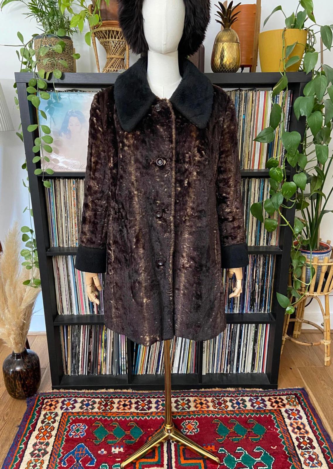 Vintage 1970s Brown Faux Fur Afghan Coat