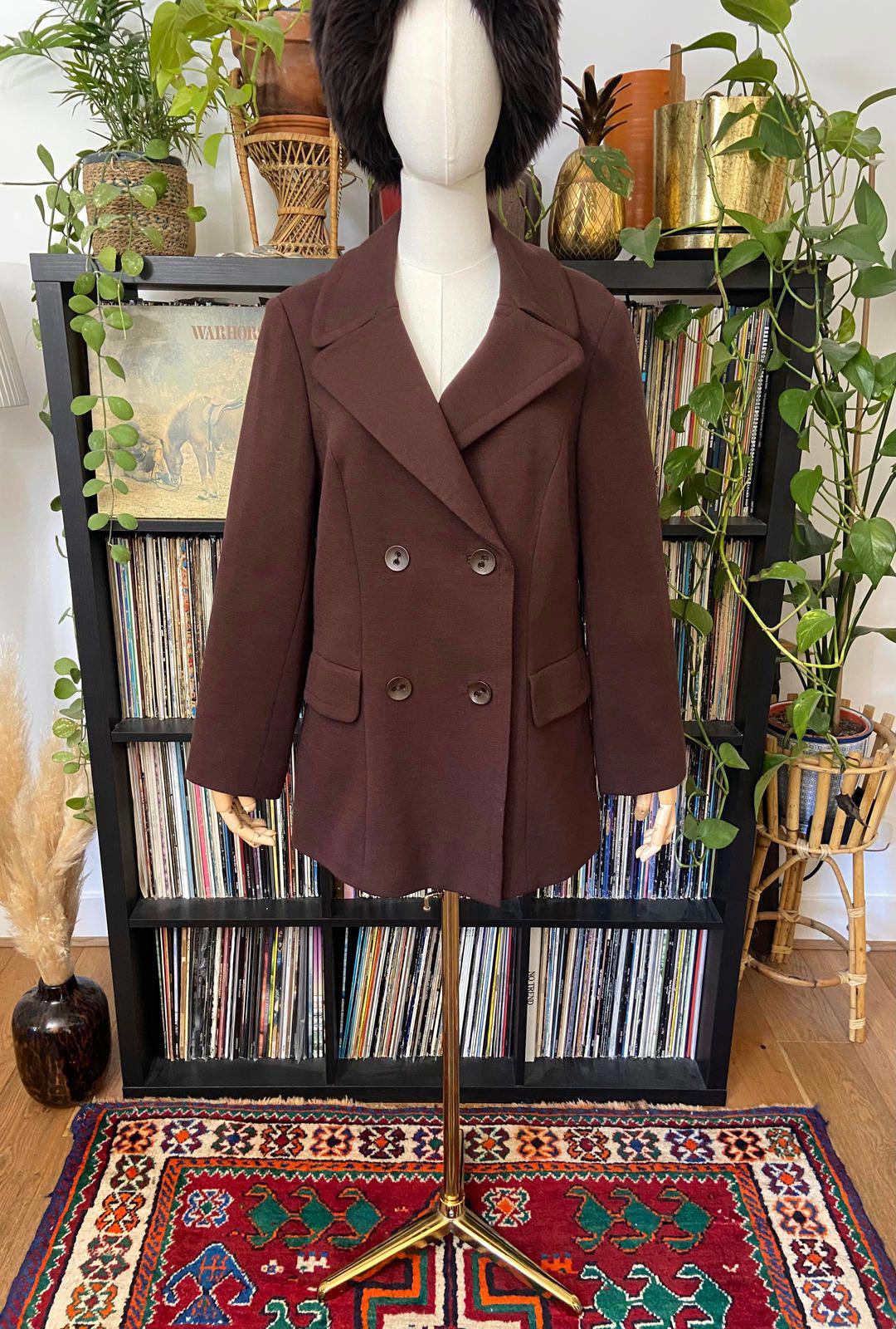Vintage 1970s Brown Double Breasted Coat
