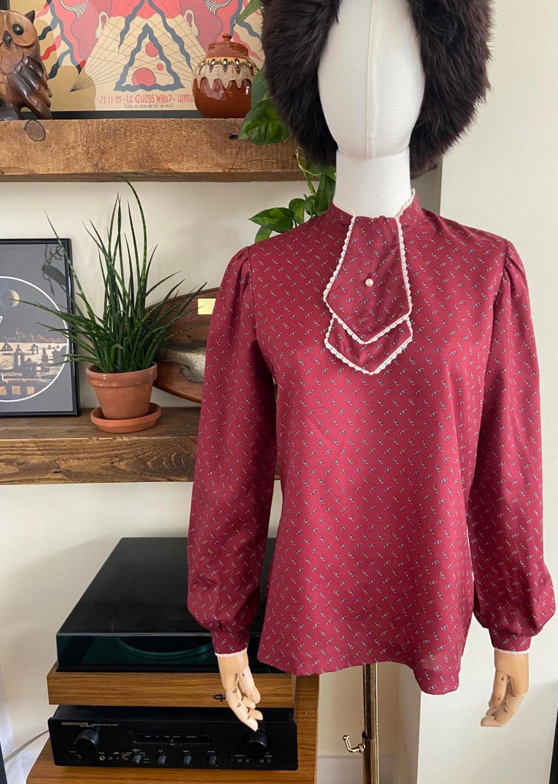 Vintage 1970s Burgundy Bib Blouse