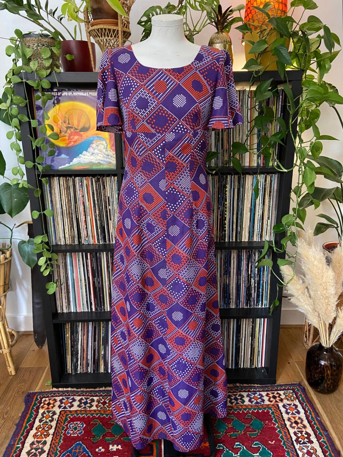 Vintage 1970s Purple Geometric Maxi Dress