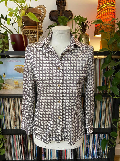 Vintage 1970s Dagger Collar Grey Jersey Shirt
