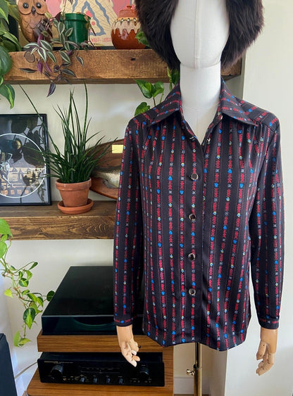 Vintage 1970s Black Print Jersey Shirt