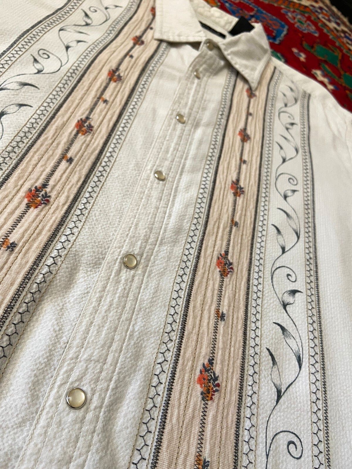 Vintage 90s Kenneth Cole Embroidered Bohemian Shirt