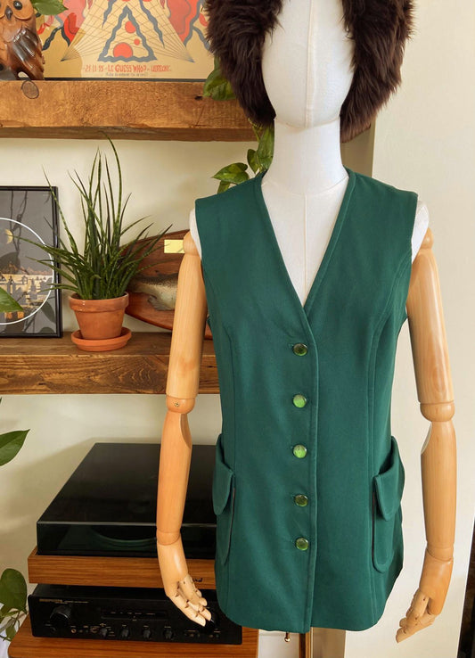 Vintage 1970s Green Longline Waistcoat