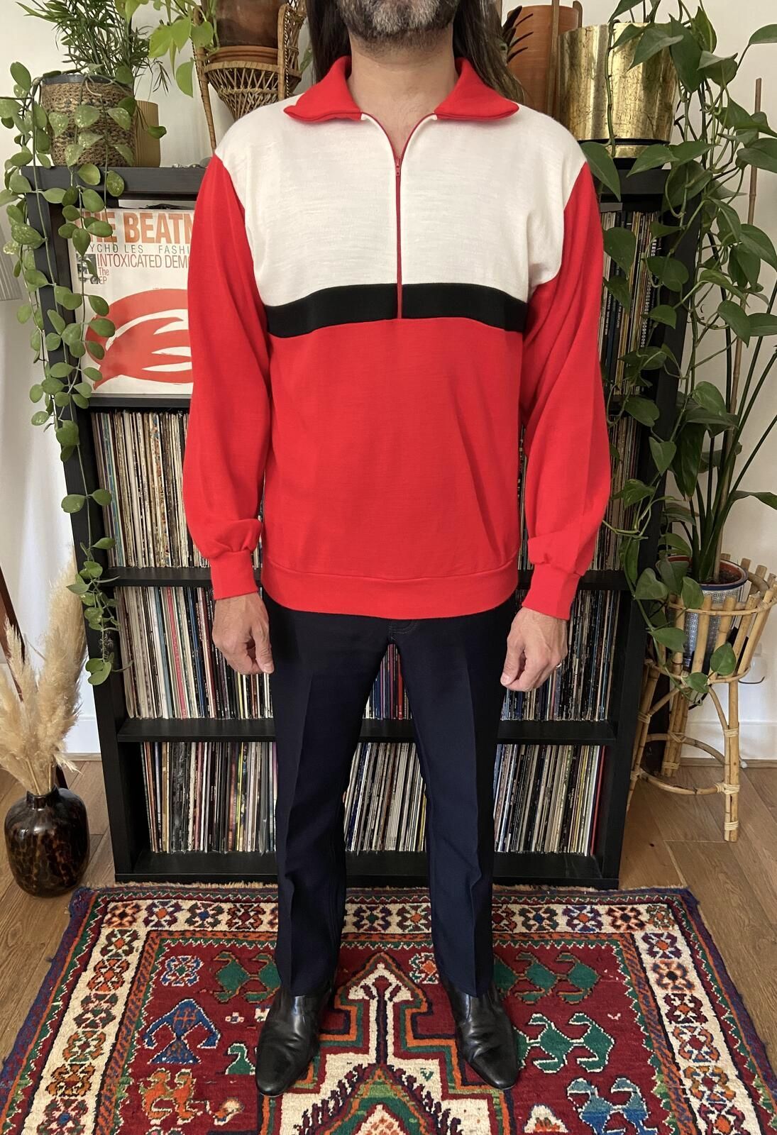 Vintage 1970s Red & White Half Zip Track Top